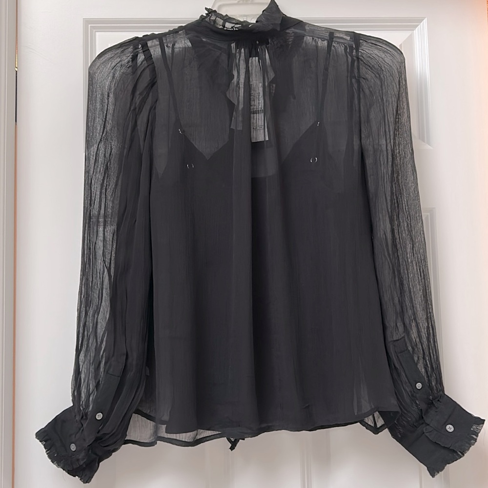 J. CREW NWT Black Ruffle Button-up Crinkle Chiffon size 8 - Picture 3 of 9